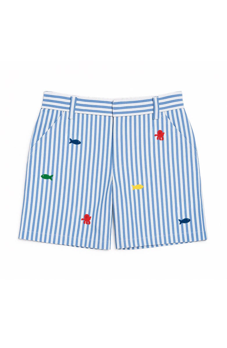 Florence Eiseman Seersucker Short with Embroidered Sea Creatures, Main, color, Royal/Wht