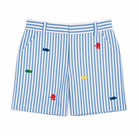 Seersucker Short with Embroidered Sea Creatures (Toddler, Little Kid)