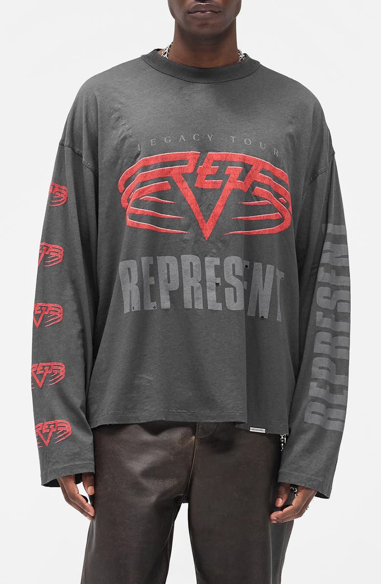 Represent Living Legacy Tour Long Sleeve Cotton & Hemp Graphic T-Shirt, Main, color, Sun Fade Grey