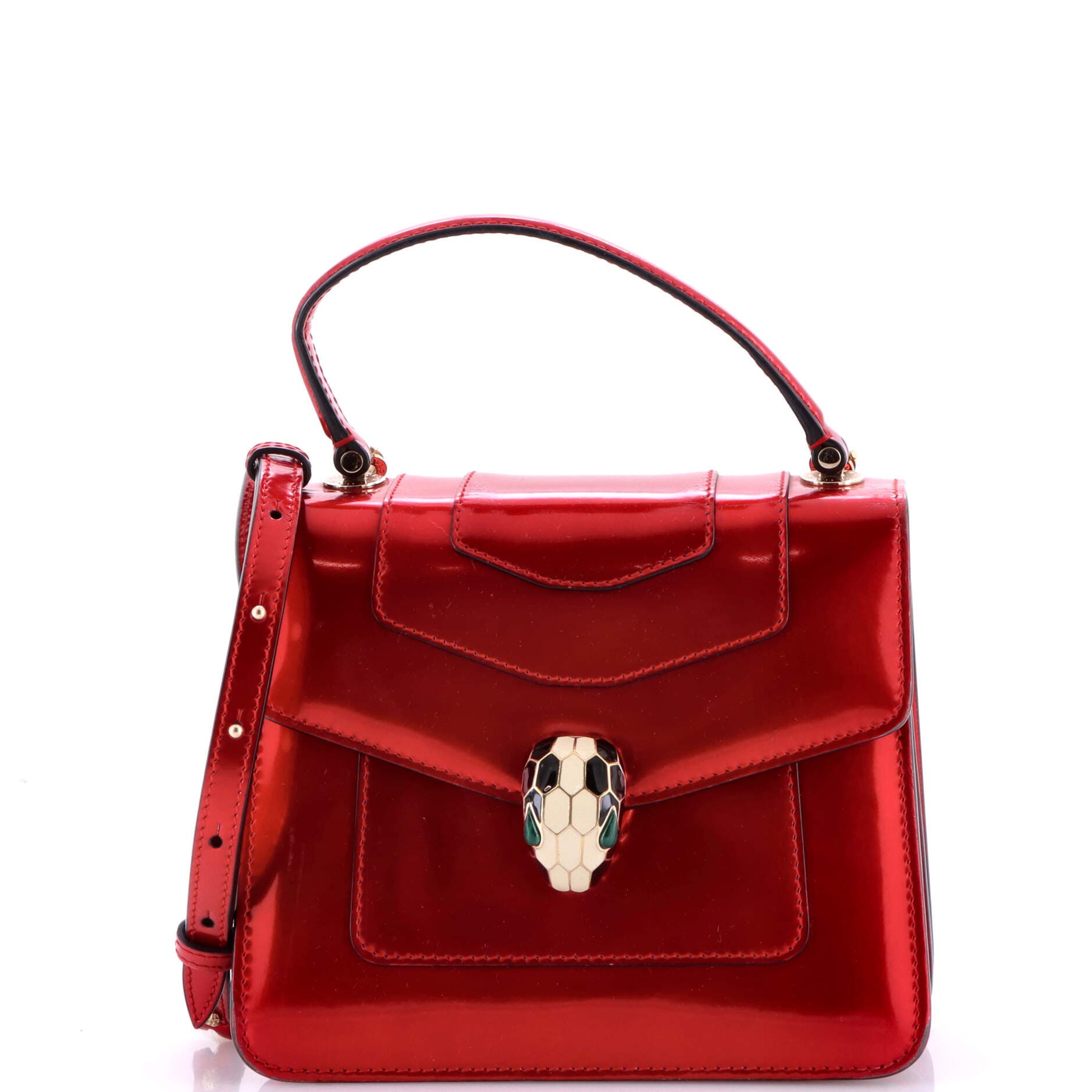 Serpenti Top Handle Bag Patent Small, Main, color, Red