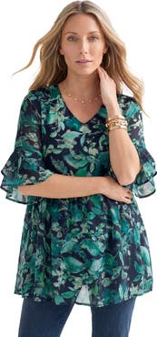 Roaman's Hand Crinkled Flutter Sleeve Tunic