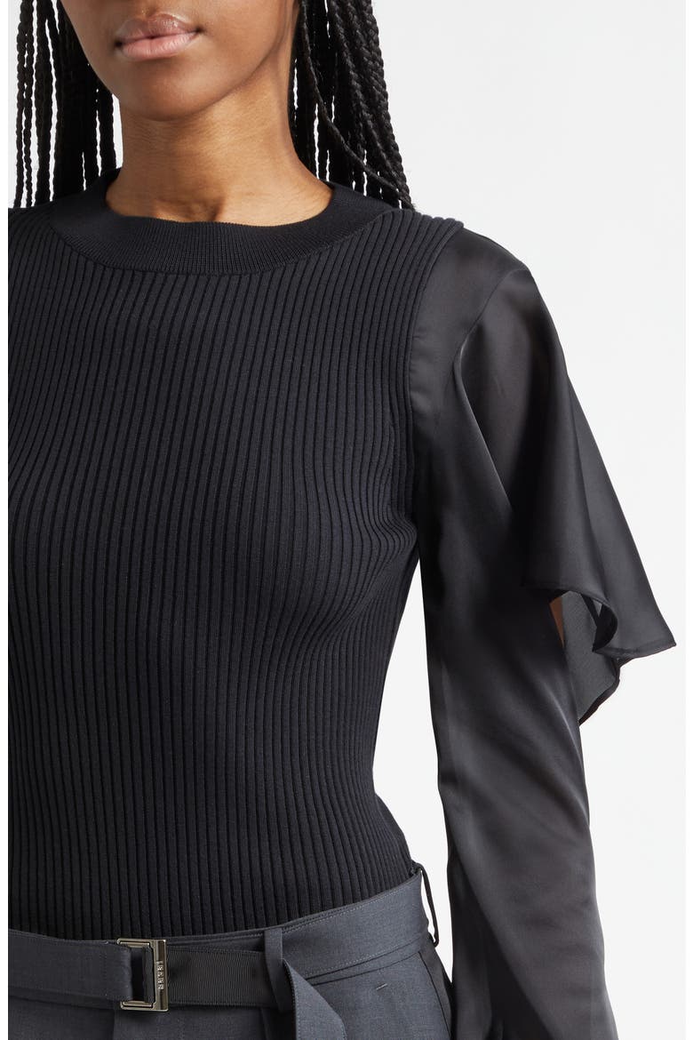 Satin x Cotton Knit Pullover, Alternate, color, BLACK