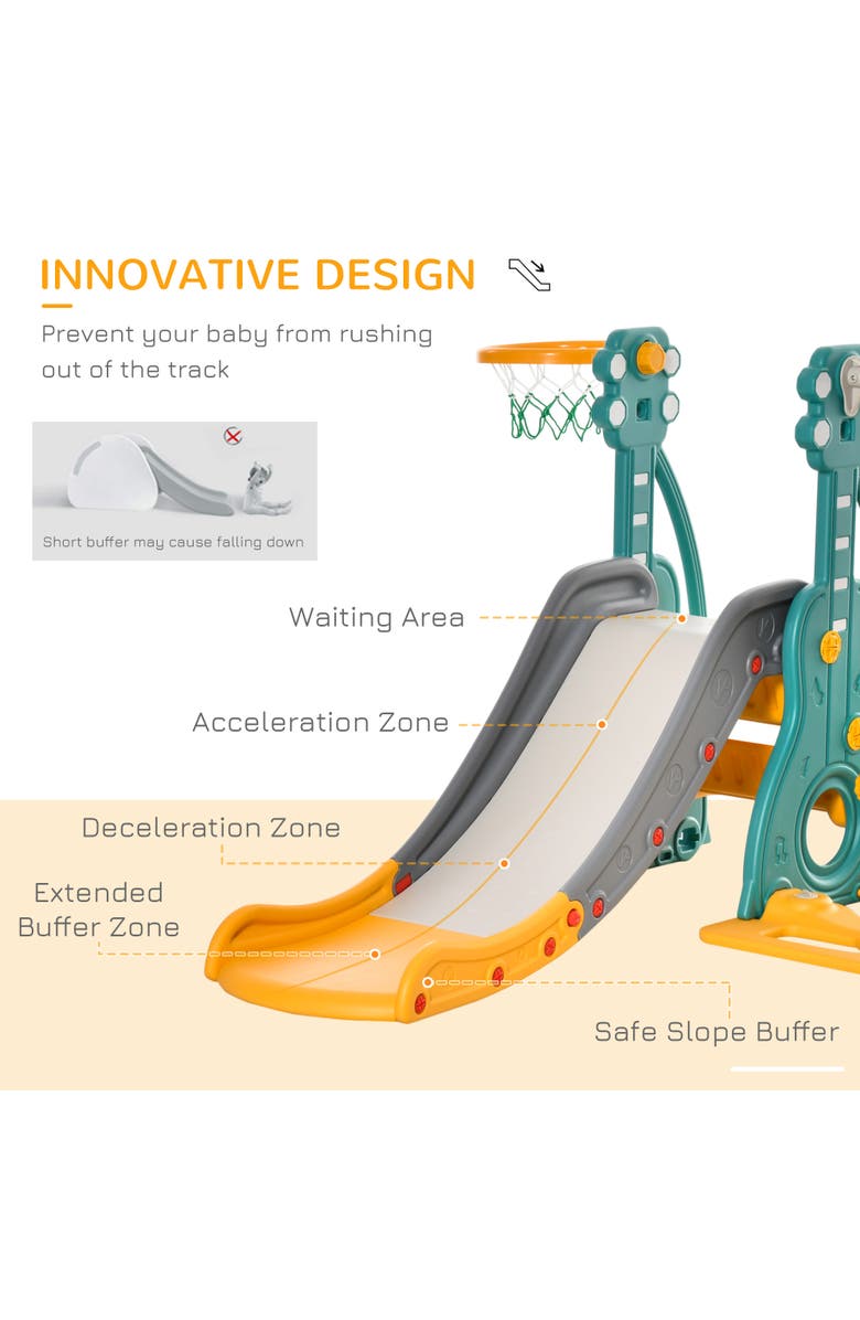 Qaba 4 in 1 Toddler Swing and Slide Set, with Basketball Hoop and Adjustable Seat, Alternate, color, Multi-Colored