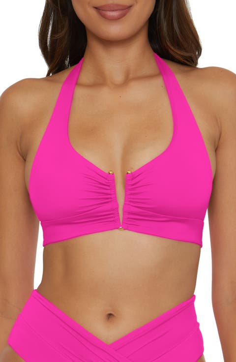 Shirred V-Wire Halter Bikini Top
