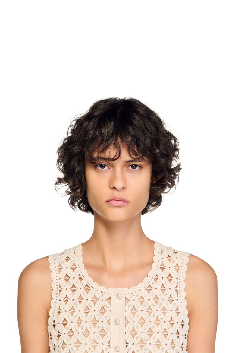 Beaded crochet cropped cardigan, Alternate, color, Ecru