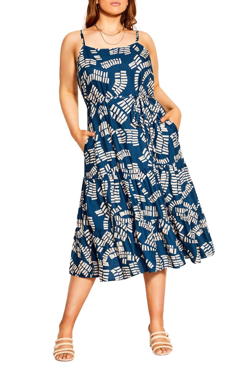 City Chic Odyssey Sleeveless Linen Blend Sundress, Main, color,