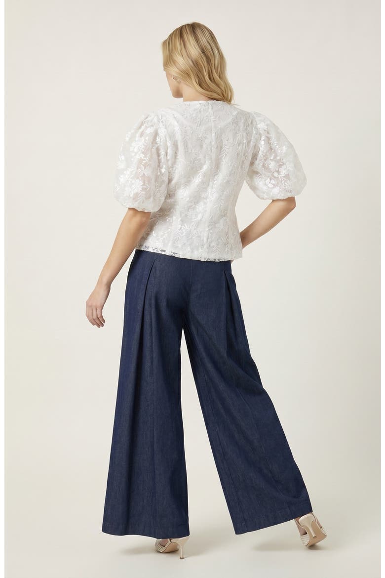 Floral Lace Puff Sleeve Top, Alternate, color, White