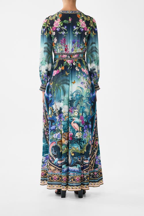 Camilla Button Dress With Shaped Waistband Basked In Baroque In Multi