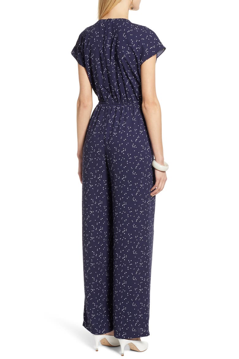 Faux Wrap Jumpsuit, Alternate, color, NAVY GEO PRINT