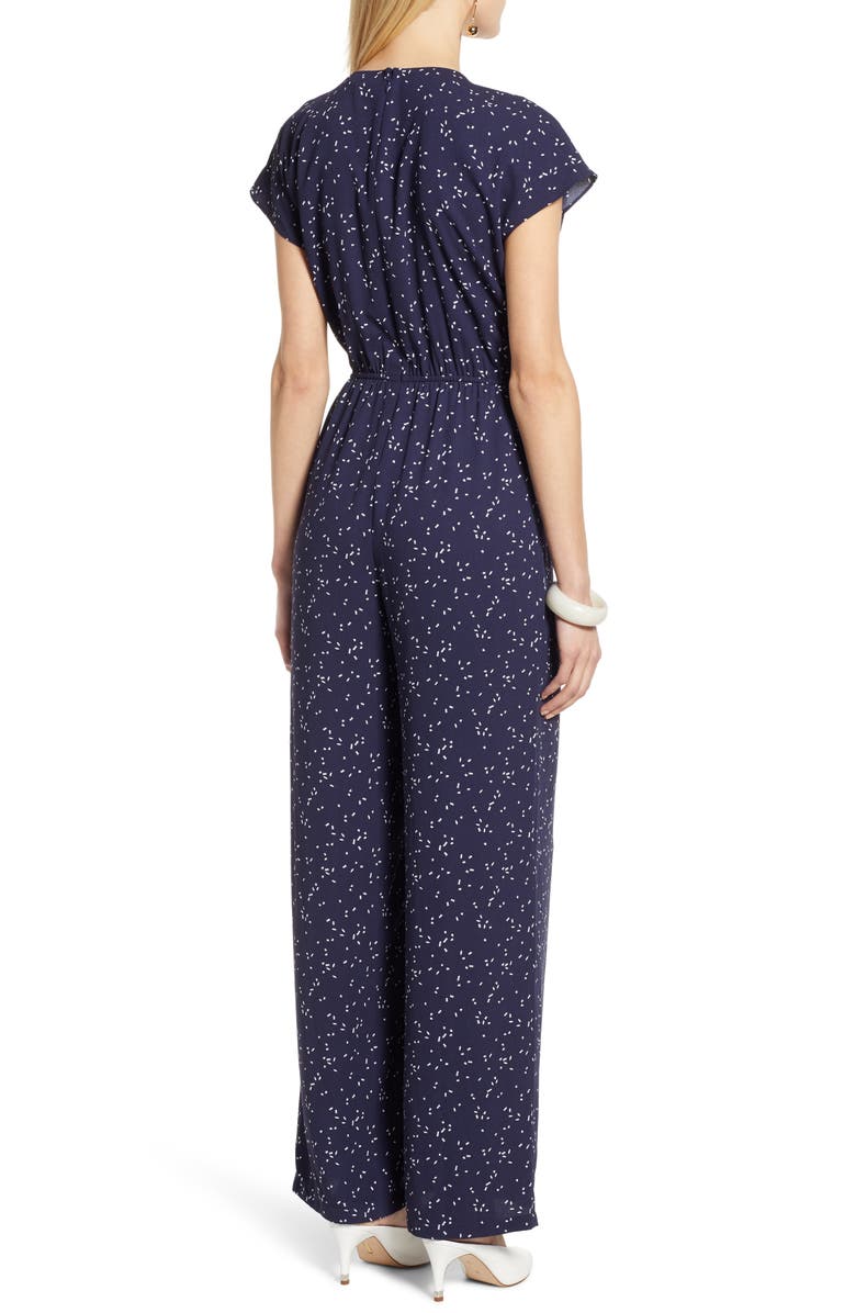 Halogen<sup>®</sup> Faux Wrap Jumpsuit, Alternate, color, Navy Geo Print