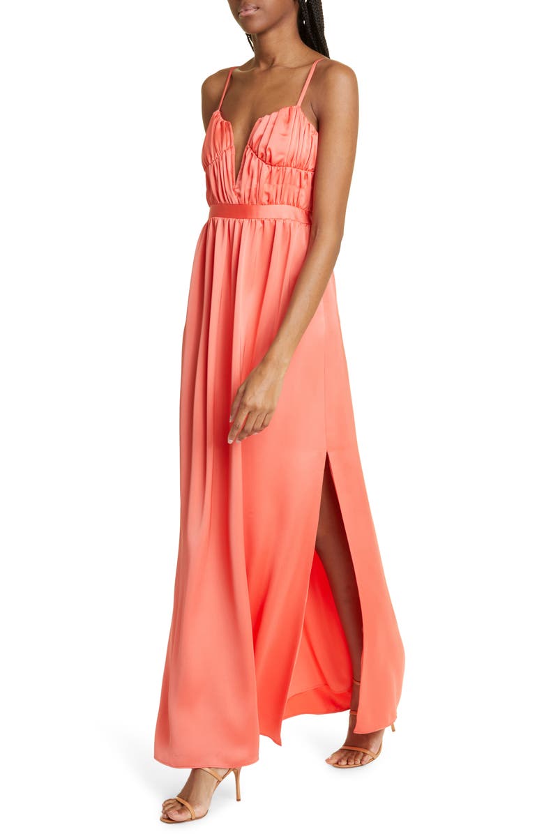 Ramy Brook Becky Plunge Neck Satin Gown, Alternate, color, 