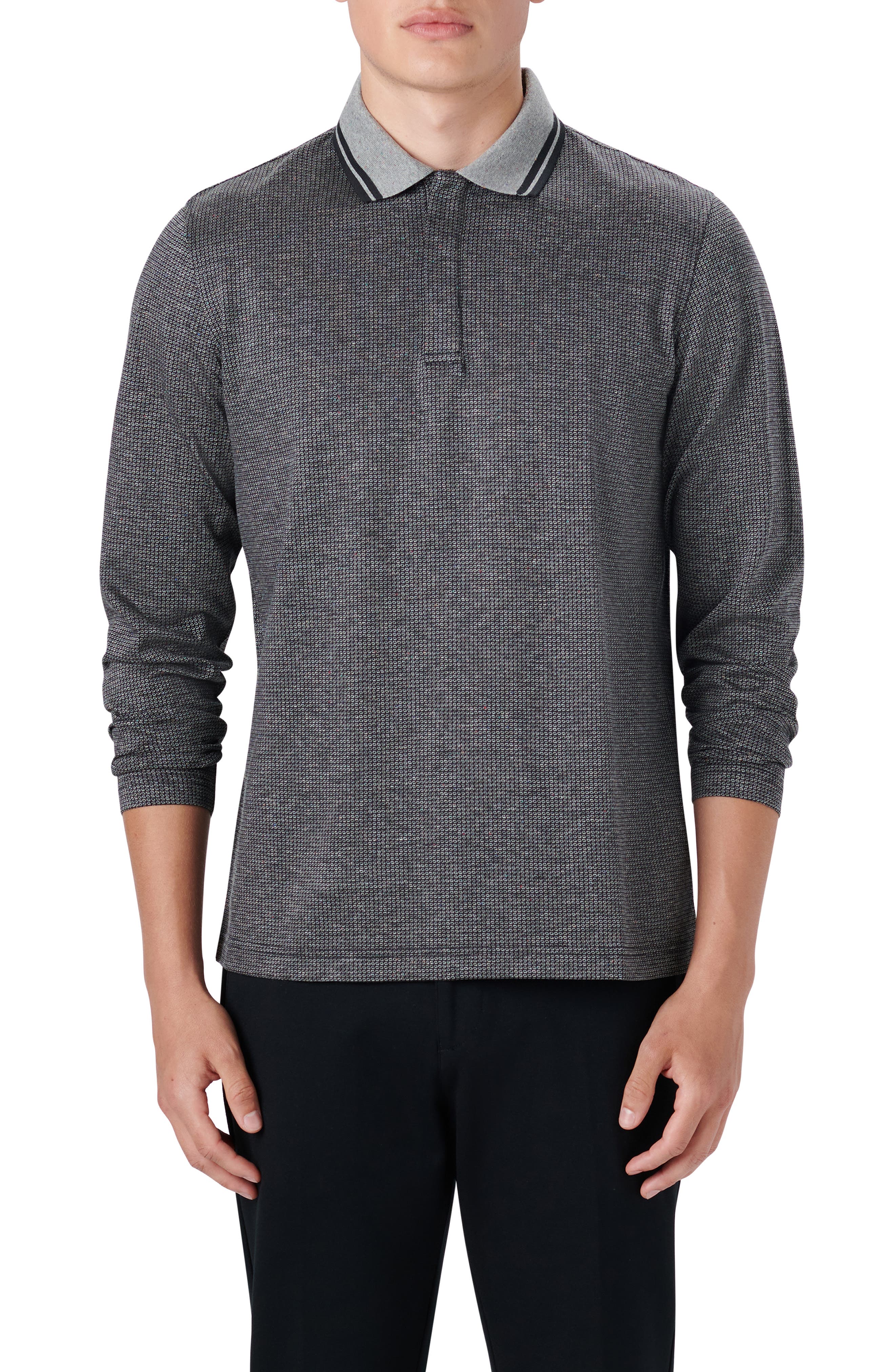 Bugatchi OoohCotton® Bird's Eye Long Sleeve Polo Shirt