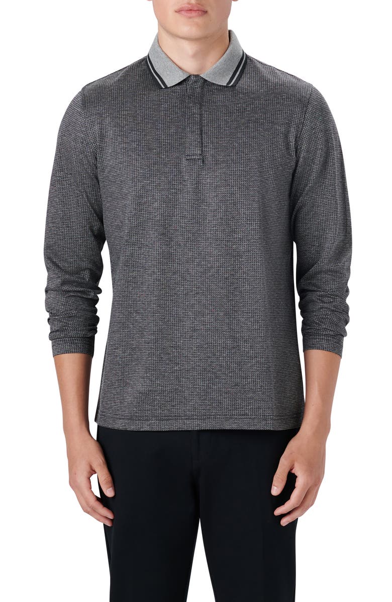 Bugatchi OoohCotton<sup>®</sup> Bird's Eye Long Sleeve Polo Shirt, Main, color, Black