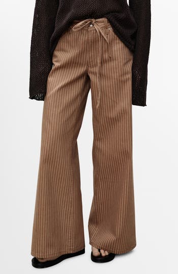Mango Wideleg Jeans With Stripes And Belt Medium Brown In Brown