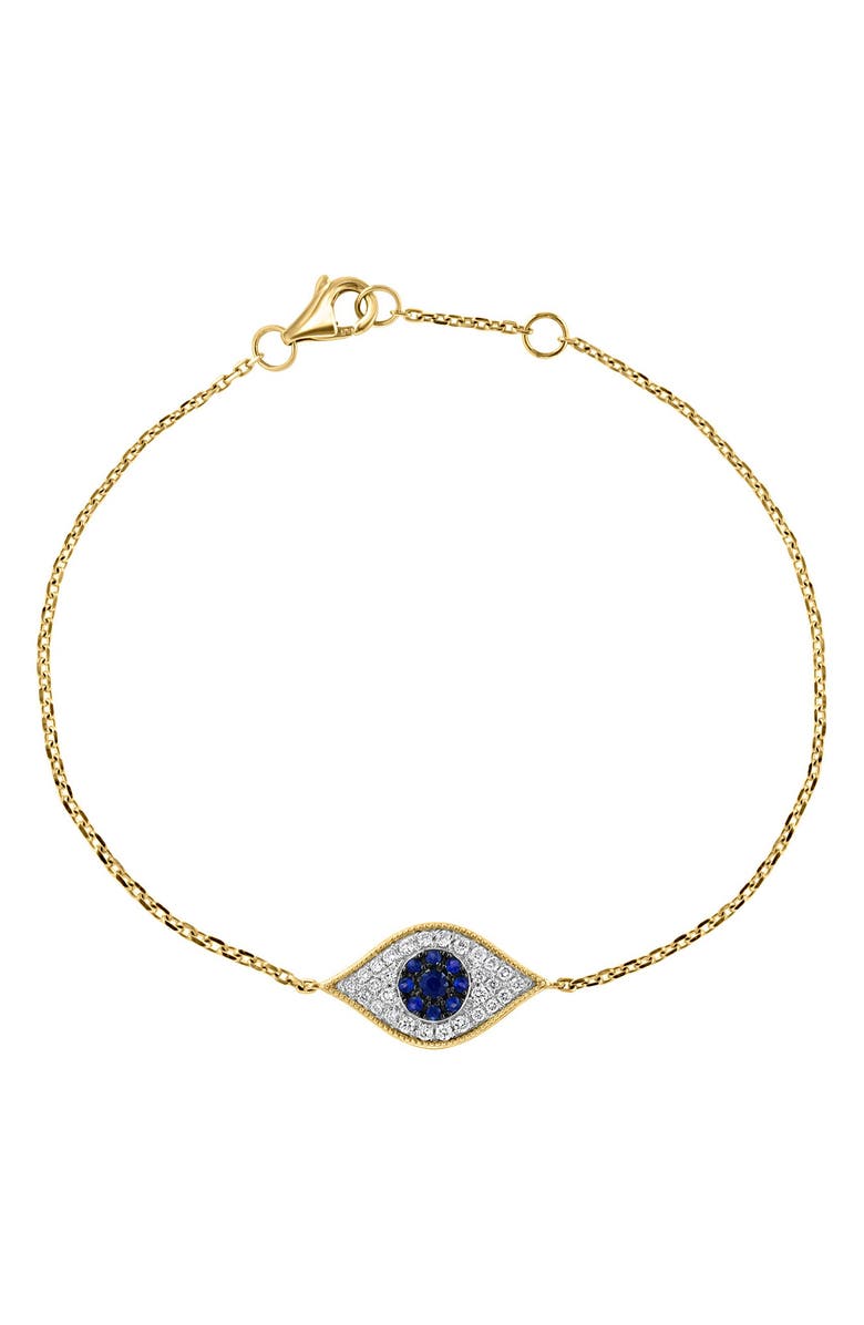 EFFY 14K Yellow Gold Diamond & Sapphire Evil Eye Bracelet - 0.32 tcw, Main, color, 