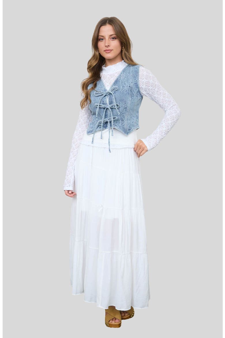 Bow Tiered Maxi Skirt, Alternate, color, OFF WHITE
