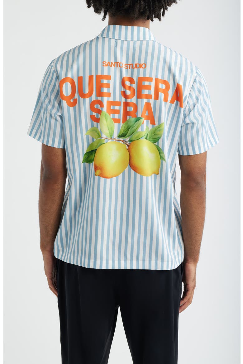 Que Sera Sera Stripe Short Sleeve Cotton Button-Up Shirt - Ryan Sheckler Edition, Alternate, color, BLUE