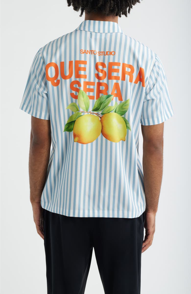 SANTO STUDIO Que Sera Sera Stripe Short Sleeve Cotton Button-Up Shirt - Ryan Sheckler Edition, Alternate, color, Blue