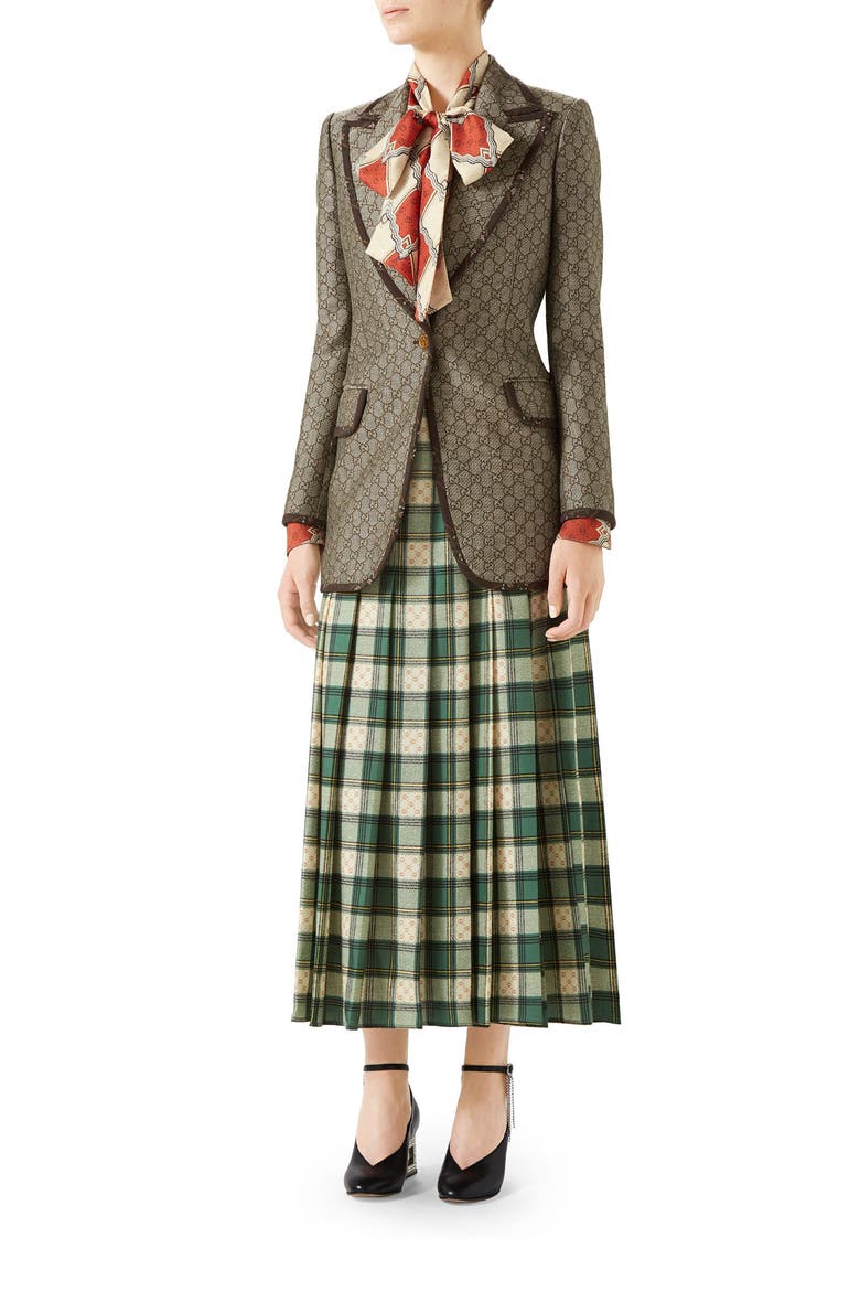 Tartan Check Wool Twill Maxi Skirt, Alternate, color, GREEN/ ROSE BEIGE PRINT