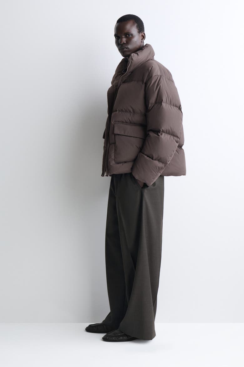 Mock-neck Nylon Down Puffer Jacket, Alternate, color, GRAY-BROWN