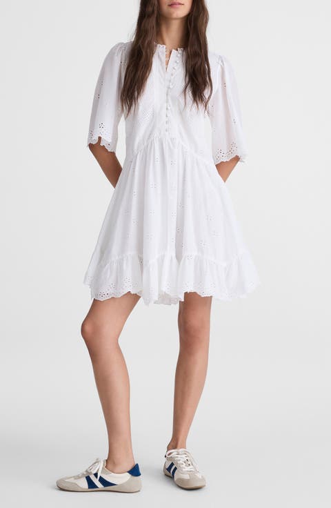 Eyelet Flutter Sleeve Cotton Minidress