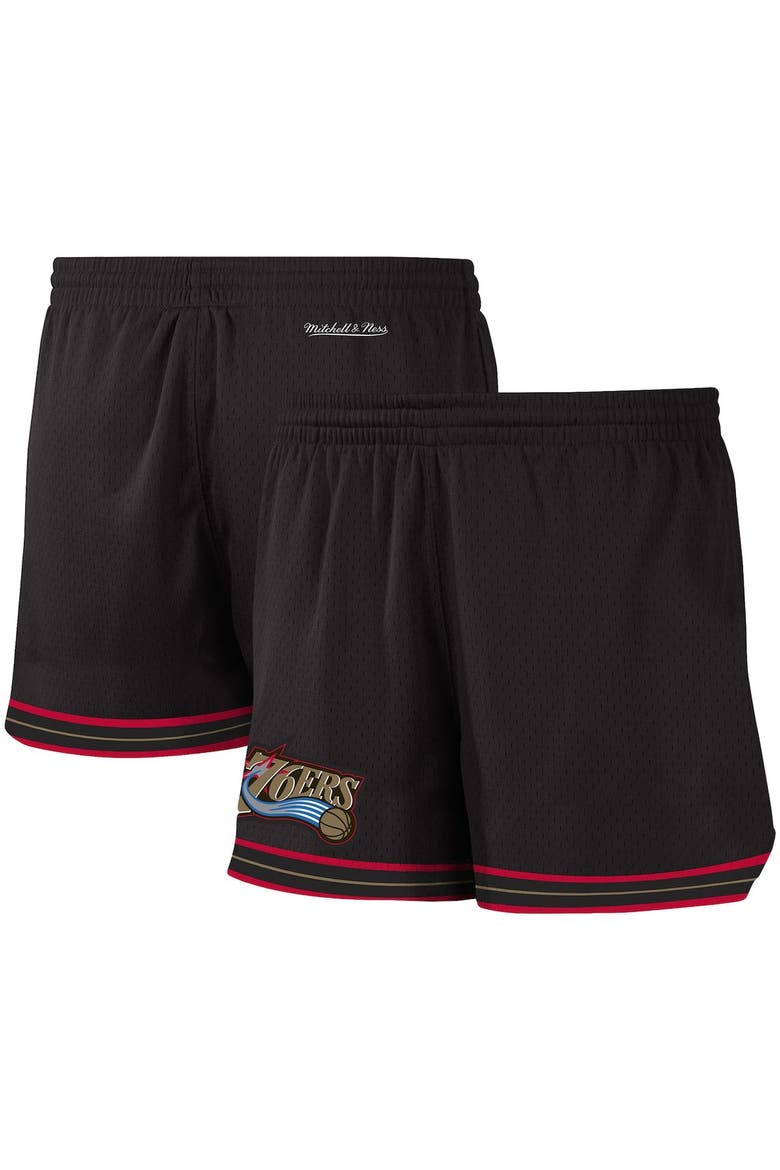 Women's Mitchell & Ness Black Philadelphia 76ers Jump Shot Shorts, Main, color, Black