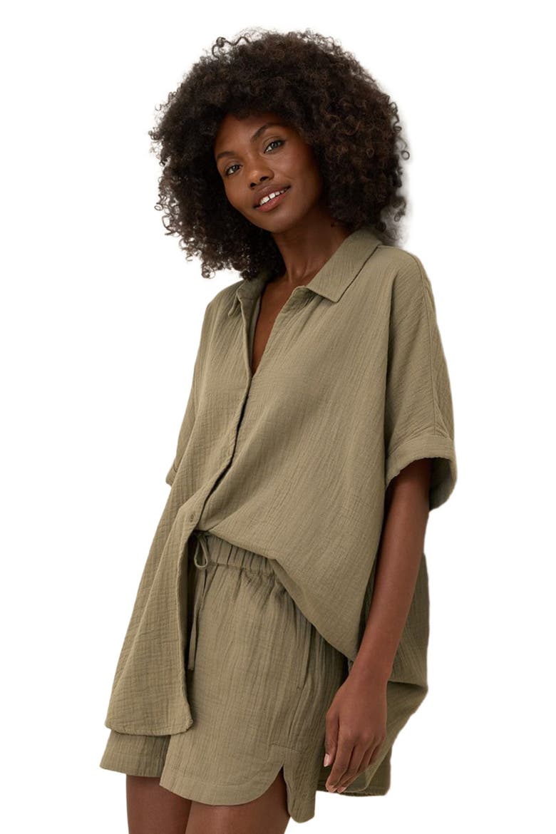 Organic Cotton Coastal Double Gauze Oversized Shirt, Alternate, color, Khaki Green