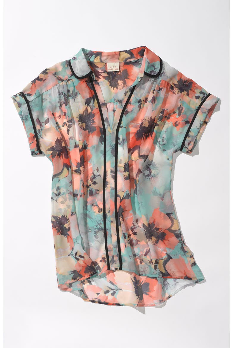 Floral Print Collar Top, Alternate, color, ORANGE MULTI FLORAL