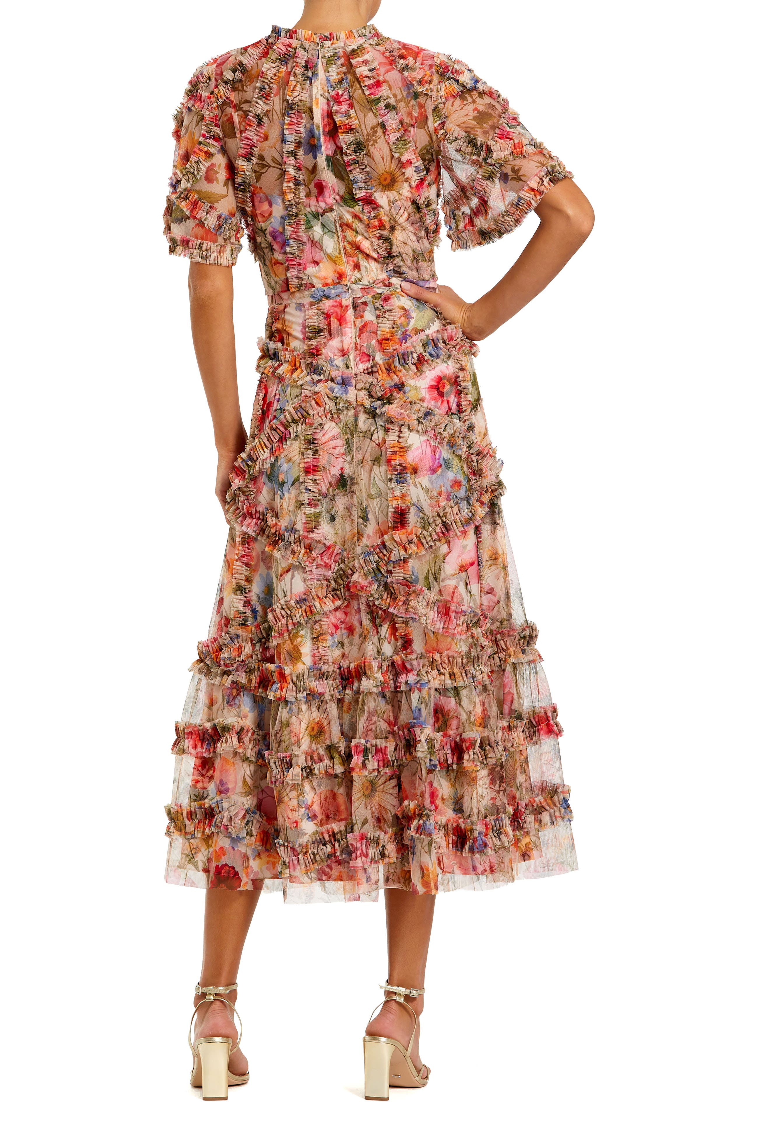 Floral Flutter Sleeve Mesh Print Dress - image 2