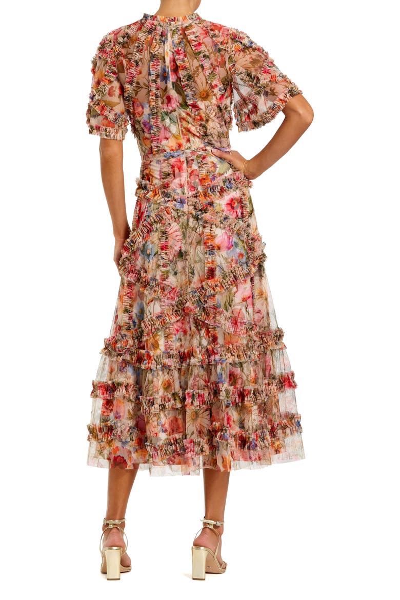 Floral Flutter Sleeve Mesh Print Dress, Alternate, color, Cream Multi