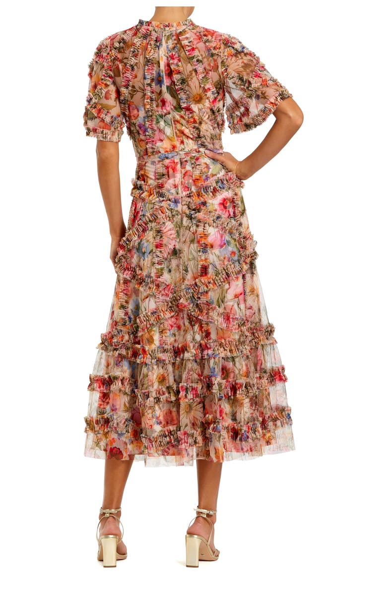 Mac Duggal Floral Flutter Sleeve Mesh Print Dress, Alternate, color, Cream Multi