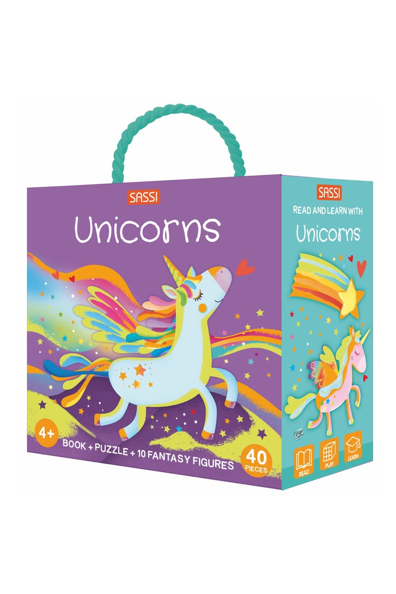 Q Box Unicorns Read Play Learn 40 Piece Puzzle Set, Main, color, Multicolored