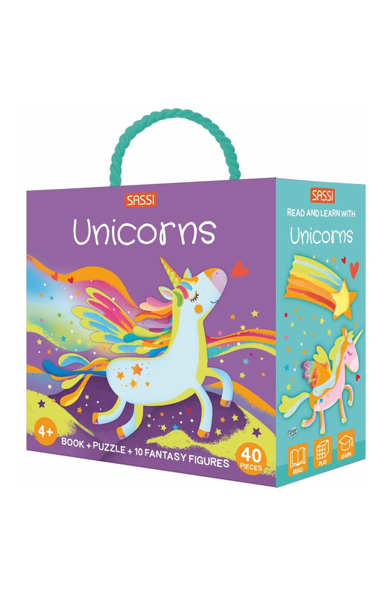 Sassi Q Box Unicorns Read Play Learn 40 Piece Puzzle Set, Main, color, Multicolored