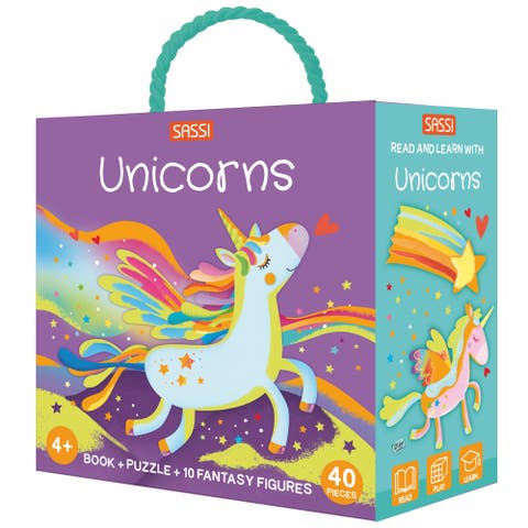 Q Box Unicorns Read Play Learn 40 Piece Puzzle Set