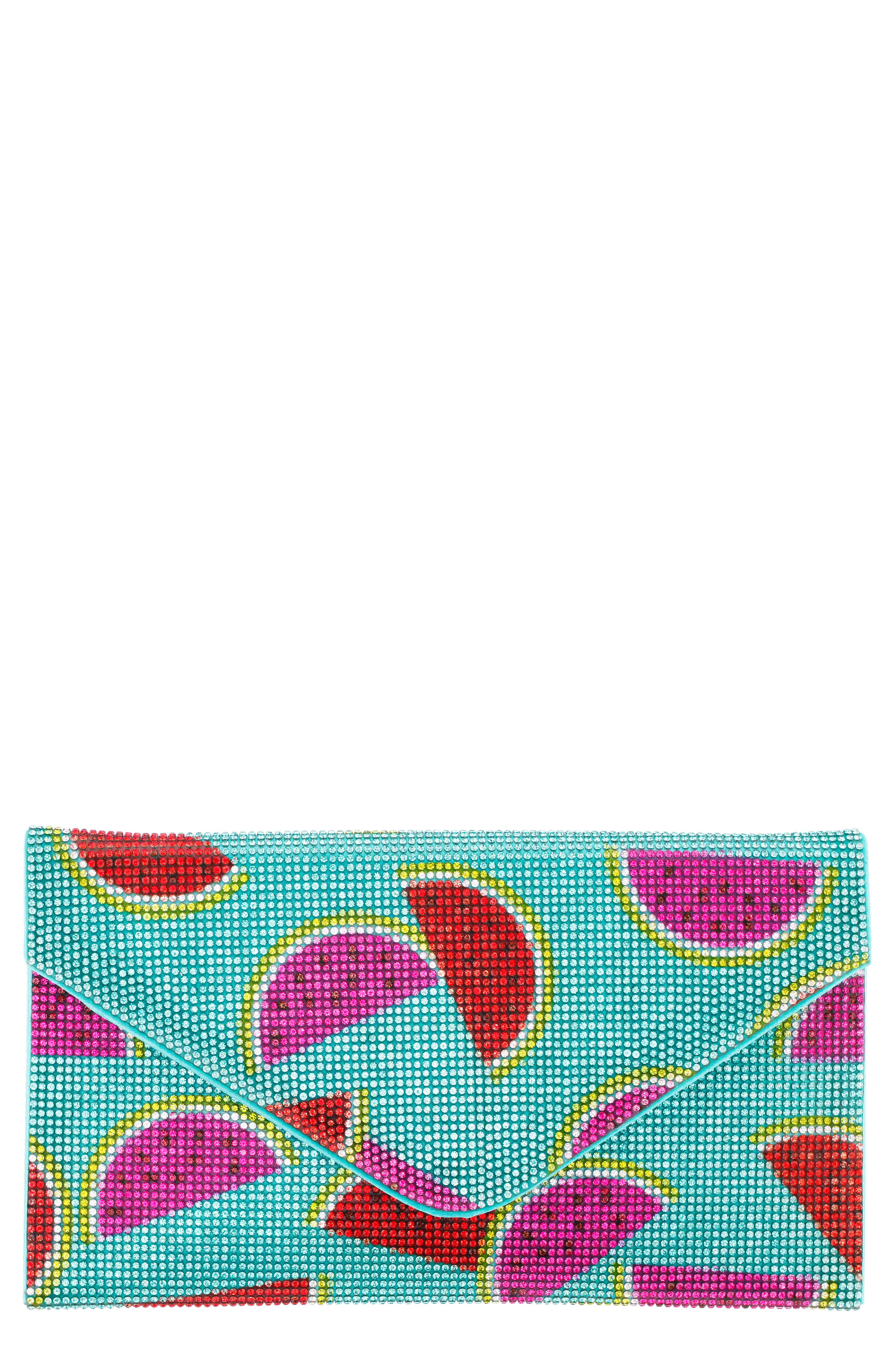 Nina Watermelon Print Crystal Envelope Clutch, Main, color, 