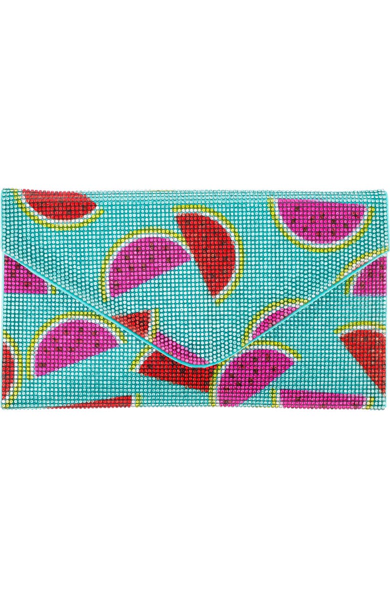 Nina Watermelon Print Crystal Envelope Clutch, Main, color,