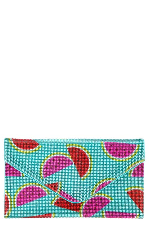 Watermelon Print Crystal Envelope Clutch