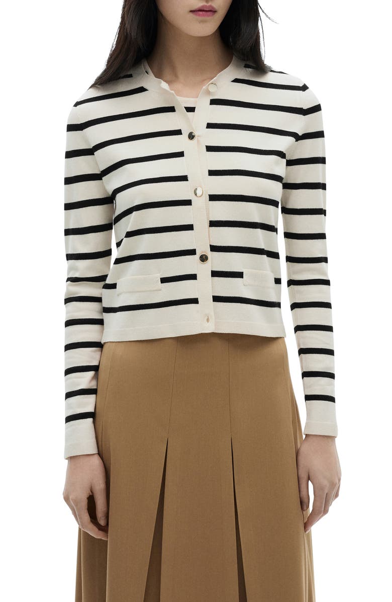 MANGO Stripe Button Front Cardigan, Main, color, 