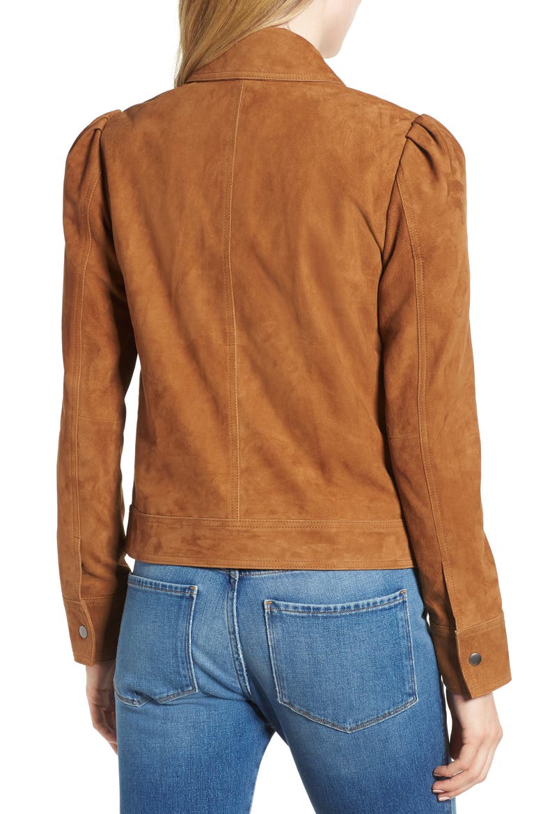 Stitch Detail Suede Jacket, Alternate, color, TAN COGNAC