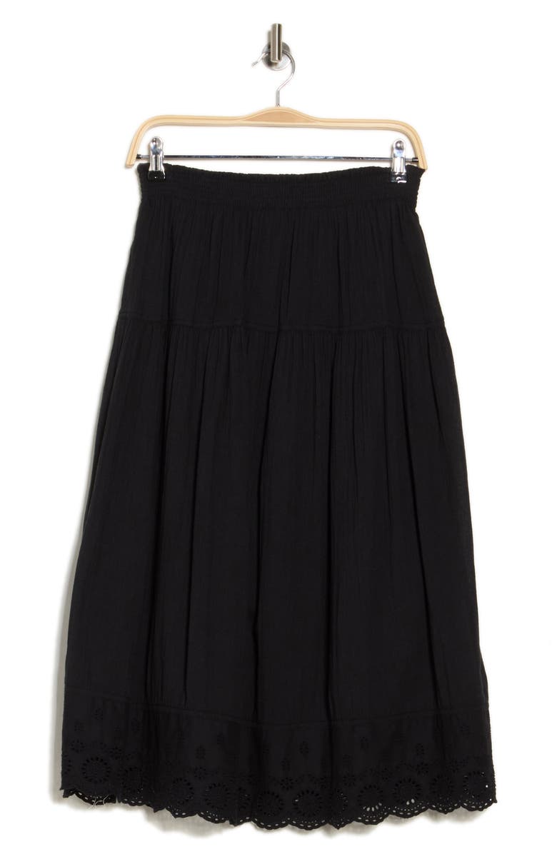 Melrose and Market Smocked Waist Eyelet Lace Hem Skirt, Alternate, color, Black