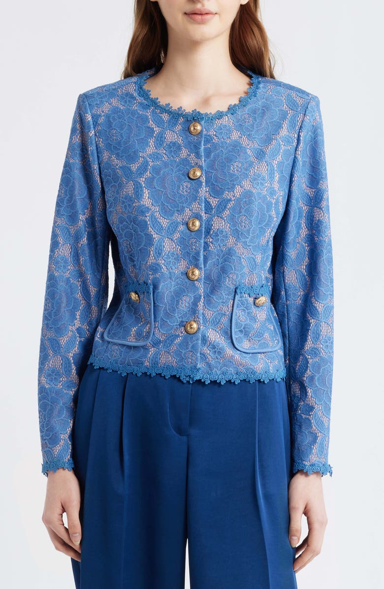 Tahari ASL Bonded Lace Jacket, Alternate, color, Blue Petal