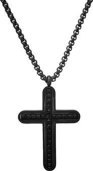 HMY JEWELRY Men's Black Stainless Steel Cubic Zirconia Cross Pendant Necklace