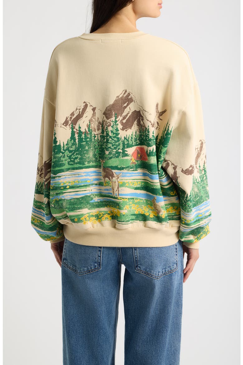 Campsite Scene Graphic Oversized Sweatshirt, Alternate, color, SAND