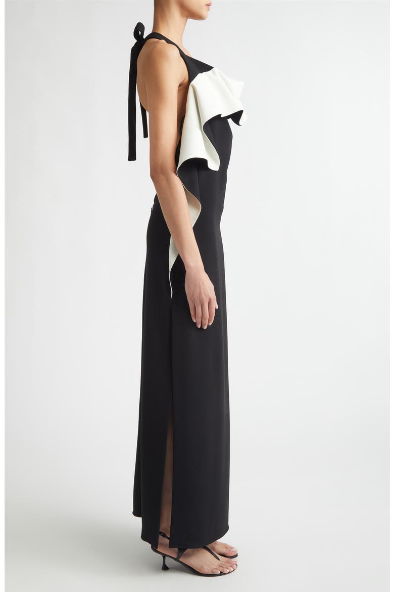 Sanna Ruffle Matte Double Crepe Gown, Alternate, color, BLACK/ IVORY