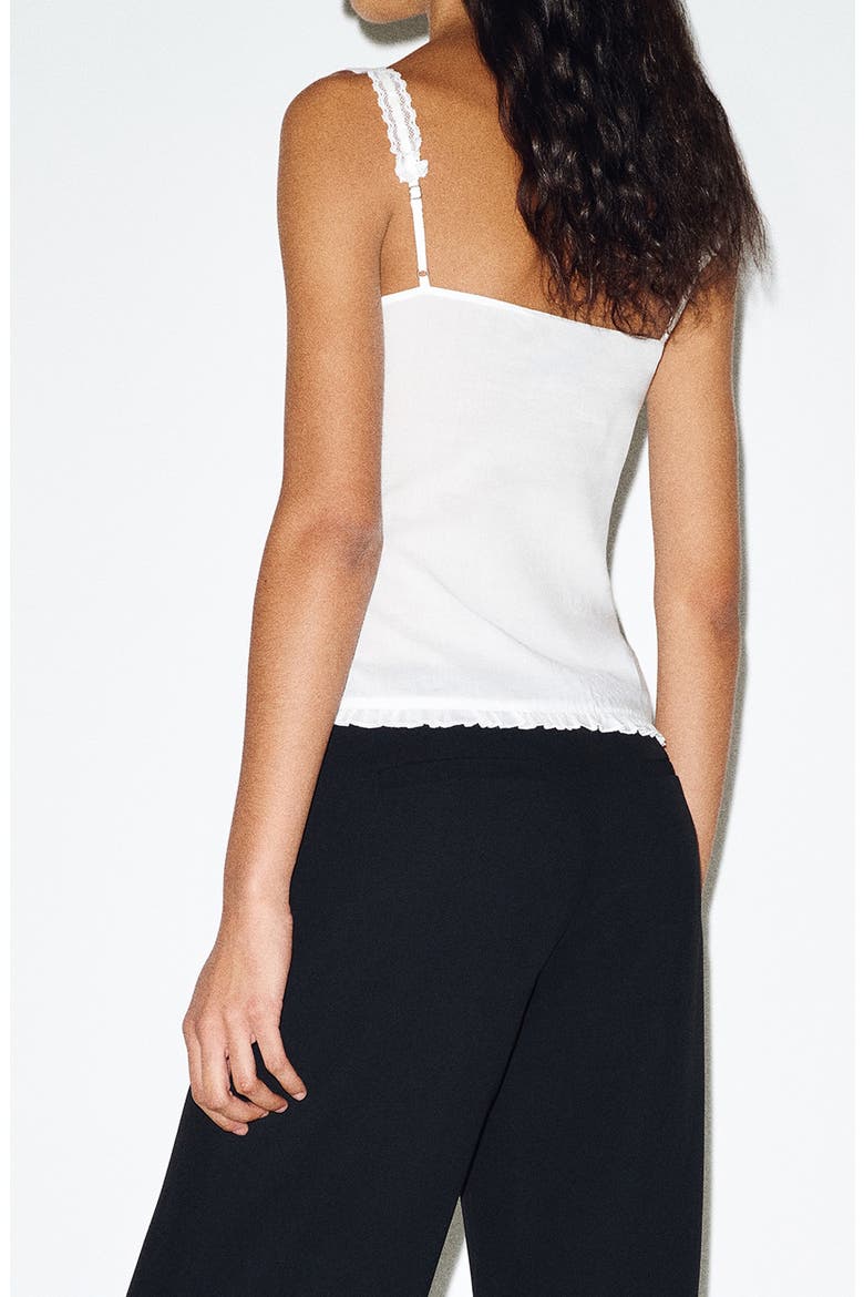 Eveline Split Front Organic Cotton Blend Camisole, Alternate, color, WHITE