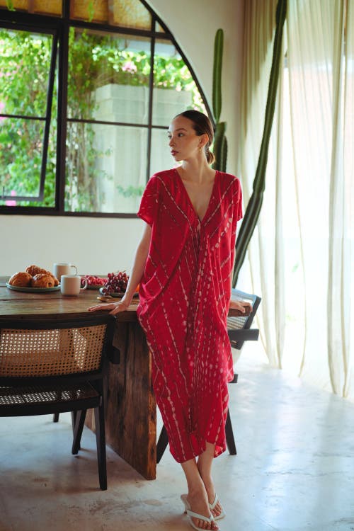 Pink Haley Madella Hand Dyed Kaftan Dress In Red