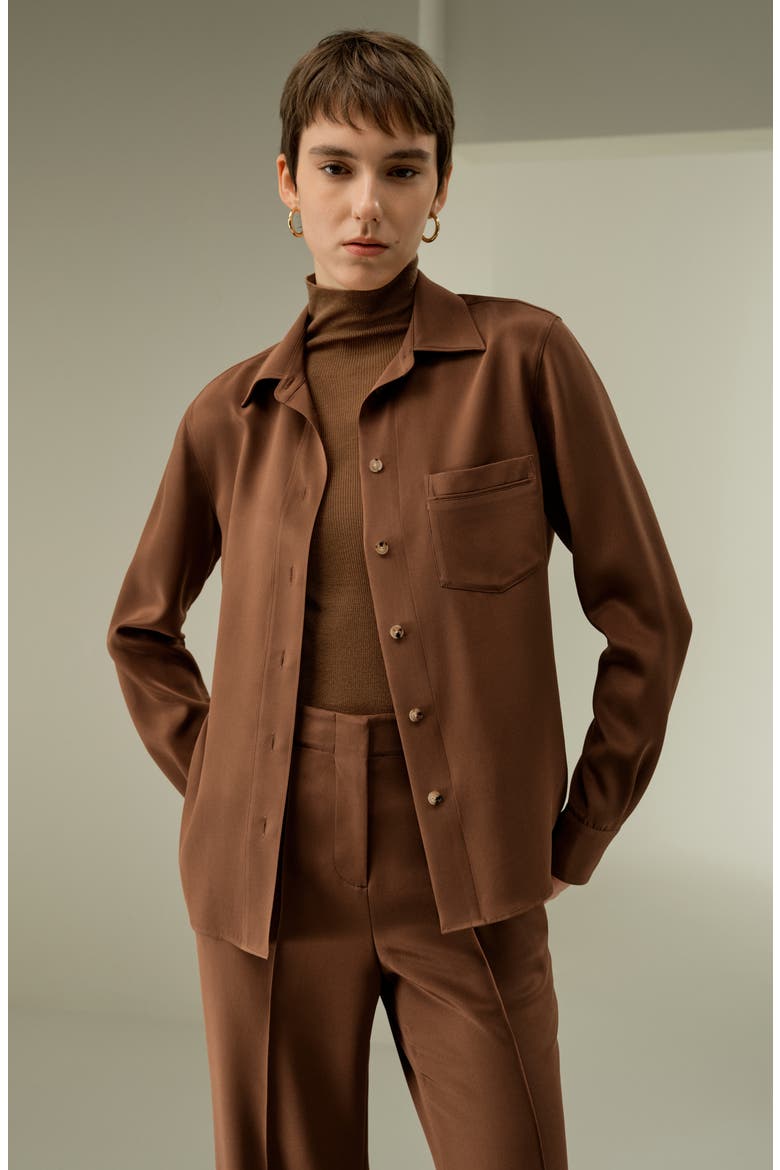 Women's Basic Silk Spread Collar Shirt, Alternate, color, Espresso