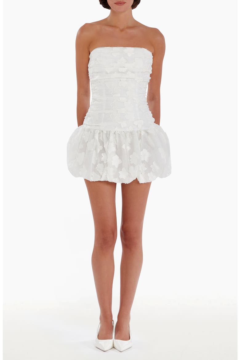 Rendezous Strapless Bubble Hem Minidress, Main, color, WHITE