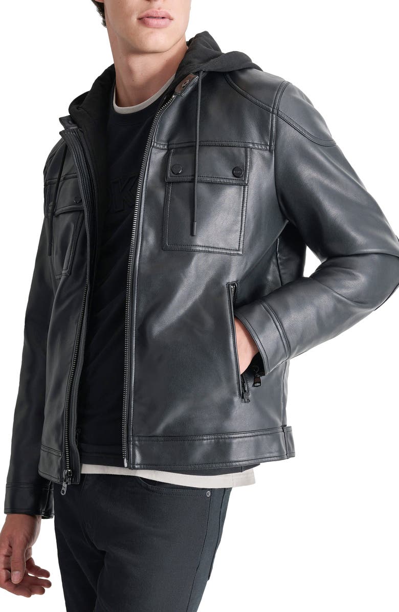 DKNY Faux Leather Jacket, Alternate, color, Black