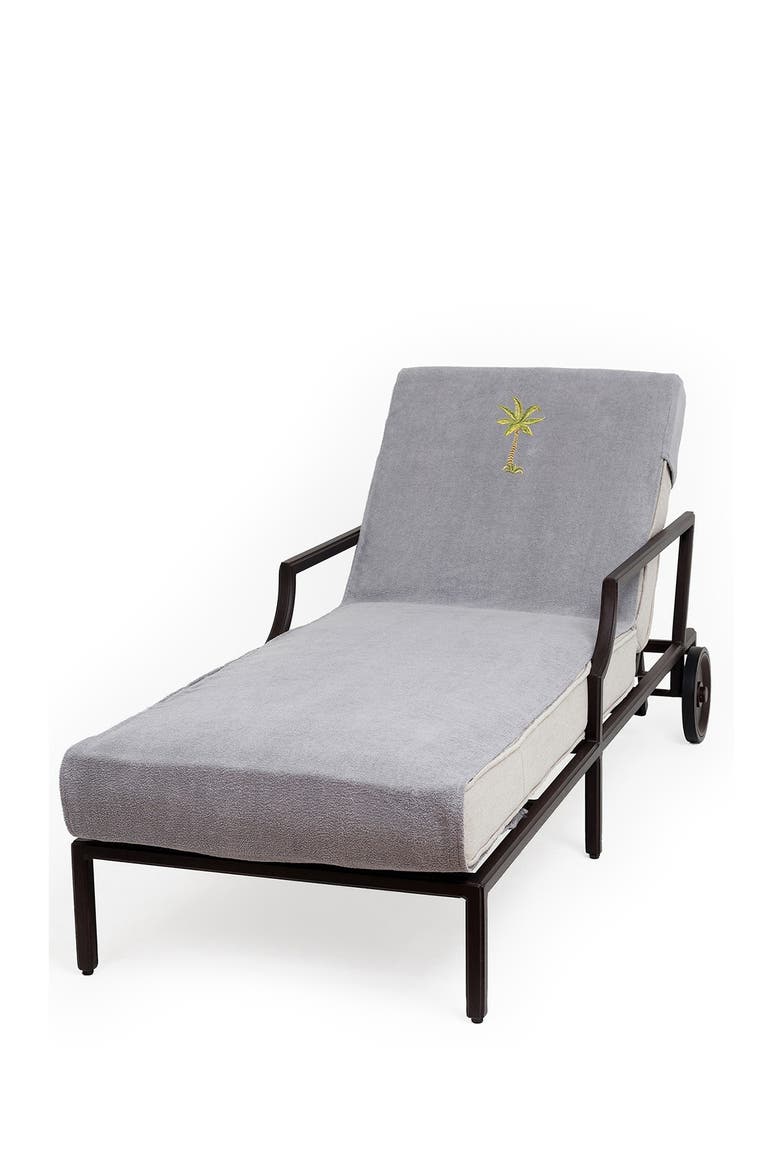 100% Turkish Cotton Palm Tree Embroidered Standard Size Chaise Lounge Cover - Grey, Alternate, color, GREY
